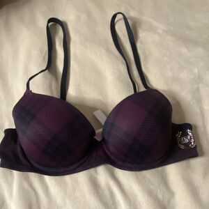 PINK Plaid Lightly Lined Underwire T-Shirt Bra 34A Purple Black Pink Adjustable